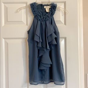 MM Couture Blue Ruffle Neck Tank